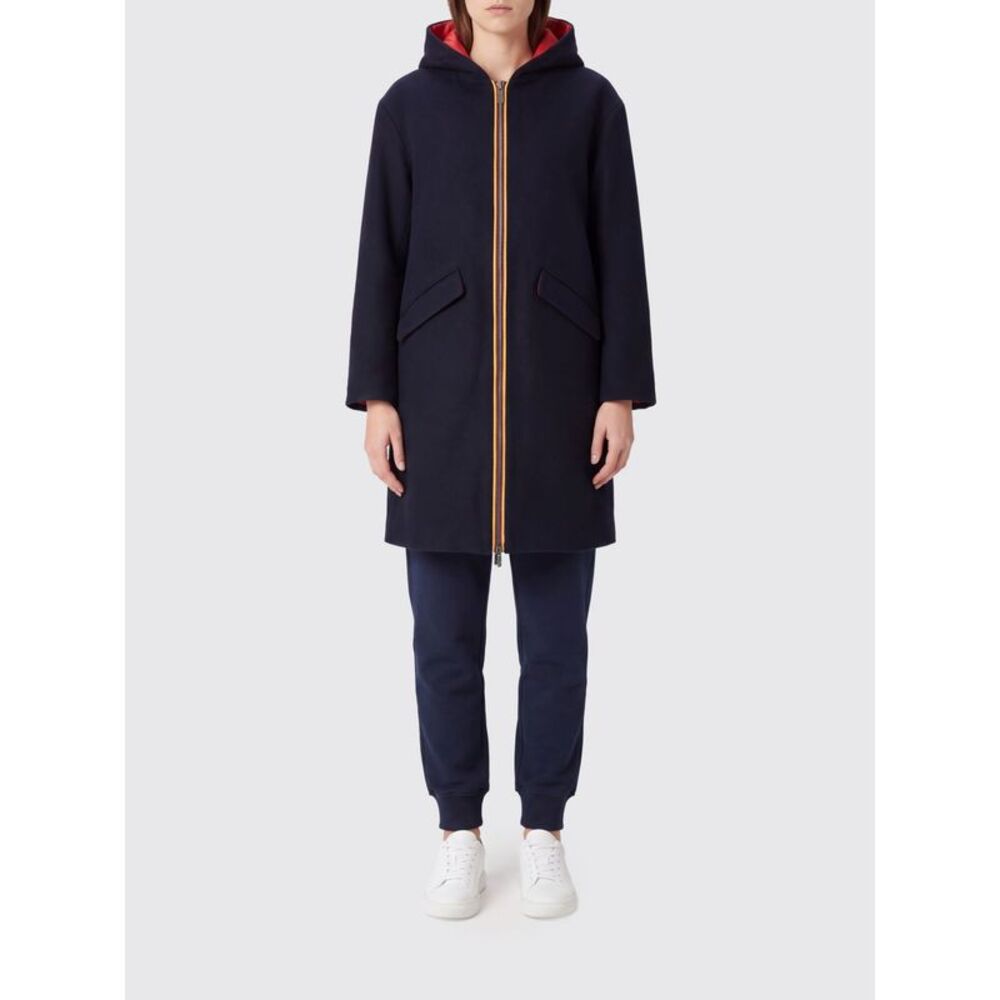 K-Way Women K-Way Reversible Knee-Length Wool Blend And Nylon Coat With Hood